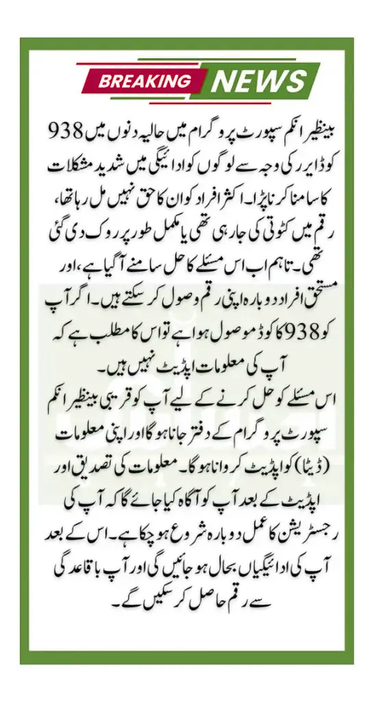 BISP Payment 938 Code Error – Complete Fix for August 2025 2 BISP Payment 938 Code Error August 2025